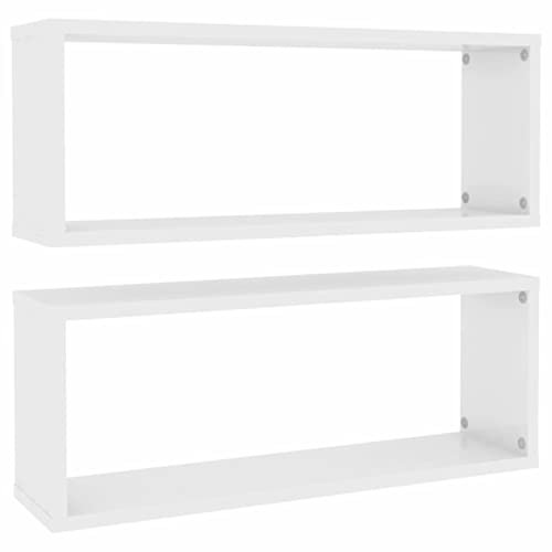 Susany 2X Würfelregal Wandregal Hängeregal Cube Lounge Regal Dekoregal Bücherregal Schweberegal Wandboard Regalwürfel Hochglanz-Weiß 60 x 15 x 23 cm (L x B x H) Spanplatte