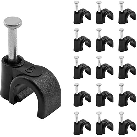 PHITUODA Lot de 200 demi-pinces en J de 6 mm avec clou, clips de câble Ethernet, clous de câble, noir