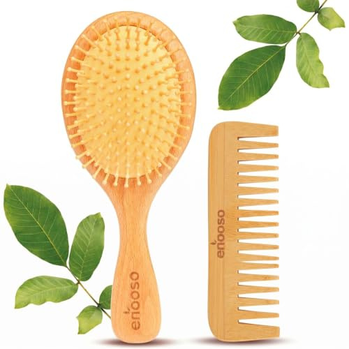 Spazzola Legno per Capelli e Pettine in Bambù Naturale | Lisciante e Districante con Setole Morbide | Manico grande per Massaggiare il cuoio capelluto