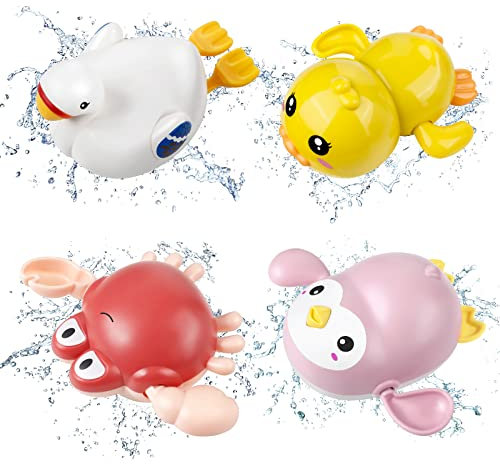 twoonto Baby Badespielzeug, Aufzieh-Badespielzeug 4 Stück für Kinder, Badewannen-Spielzeug, Bad-Schwimm-Spielzeug für Kleinkinder Jungen Mädchen 0 1 2 3 4 Jahre alt