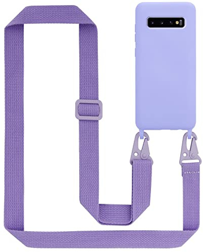 Cadorabo Handykette kompatibel mit Samsung Galaxy S10 Plus Schutzhülle TPU Liquid Silikon Case Necklace mit verstellbarem Band Kordel Band mit Etui Rundumschutz Case Hülle für Galaxy S10 Plus in Lila