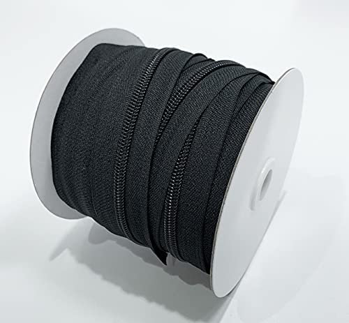 15 m/durchgehender Reißverschluss aus Nylon, mit 10 Schiebern aus Metall #8, Reißverschluss zum Nähen von Kleidung, Basteln, Nähen, schwarzer Reißverschluss, (332, 15 m)