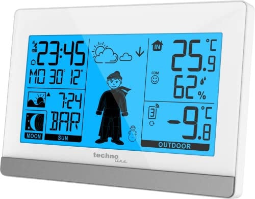 techno line WS9612 in weiß, mit Innen- und Außentemperatur, Wettervorhersage, Funkuhr