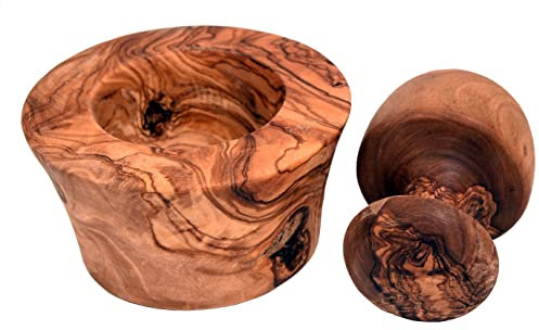 Zerazi | Mortier & Pilon | Bois d’Olivier | 10cm | Écologique | Entièrement Fabriqué À La Main | Durable | Hygiénique.