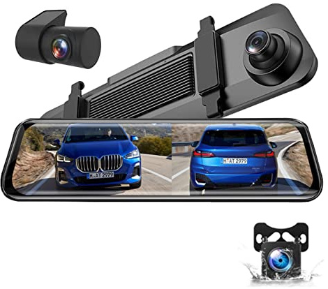 12 Full Screen 4K Mirror Dash Cam, Rearview Auto Cam Rear View Mirror Car Recorder Stream Media, Three Video Recording, Dashboard with Super Night Vision, Parking Monitor
