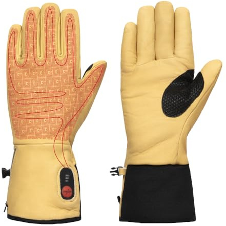 G-HEAT Gants de Jardinage Chauffants – Cuir, EN 388, 3 Niveaux de Chauffe | Jardinage, bricolage et travail extérieur : cuir déperlant et coupe-vent, grip silicone, chauffe dos de main et doigts