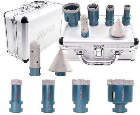 MINLAYCUT Diamond Core Drill Bits Set - 20/25/35/50mm+20F Tile Hole Saw Kit with 2 Diamond Beveling Chamfer Bits for Porcelain Ceramic Tile Granite Marble