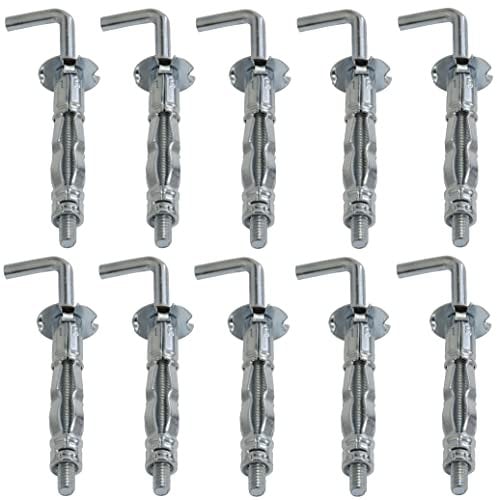 AERZETIX - C62901 - Set di 10 - Tassello a espansione Ø8x38mm con gancio M4 a forma ''L'' - per cartongesso corpo cavo muro a secco - in acciaio - finitura zincata Cr3+
