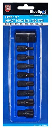 Blue Spot Tools 9 PCE 1/2 Impact Torx Bits (T30-T70)