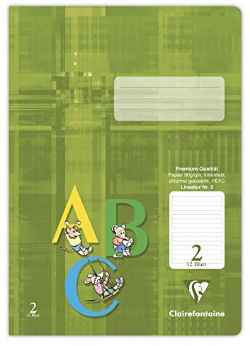 Clairefontaine 331602C - Packung mit 25 Heften, ideal für die Schule, DIN A4, Lineatur 2 liniert für 2. Schuljahr, 32 Blatt, 90g, Khaki, 1 Pack