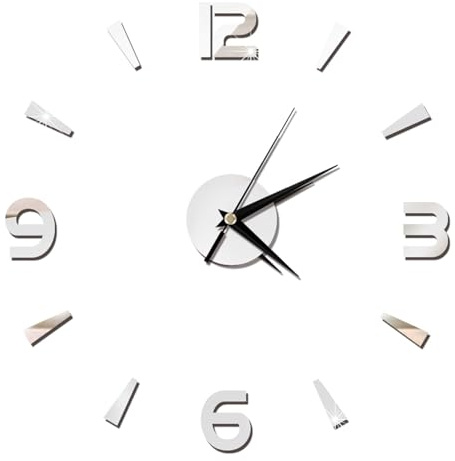 Dioche Wanduhr Aufkleber, 1 mm Acryl Spiegel, Uhren Dekoration zum Selbermachen, Moderne Wanddekoration für Zuhause, Büro oder Zimmer (Silber)