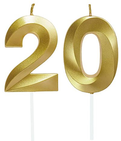 Lahviuu Bougie Numéro 20 Ans Fontaine pour Gâteau - Décorations de Fête Anniversaire pour Homme Femme Mariage Célébration, Or