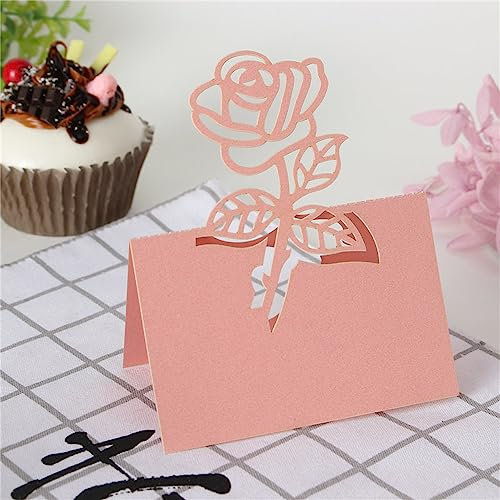 Funjxhey 50Stück Tischkarten Platzkarten Namenskarten Geburtstag Hochzeitskarten Namensschild Sitzkarte Herz Party Feste Geburtstag Taufe (Pink)