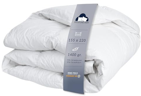 Dedstore-Baby Daunendecke Duvet 155x220-100% Natur Gefüllt mit Daunen und Federn - 1400 Gramm Bettdecke 155x220 cm Baumwolle - Kassettenbettwäsche Winter - Schlafdecke Decke Quilt