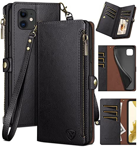 XcaseBar compatible with ‌iPhone 11 6.1 Wallet case with Zipper Credit Card Holder【RFID Blocking】,Flip Folio Book PU Leather Cover Shockproof Phone case Women Men for Apple 11 case Black