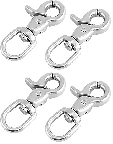 QWORK Swivel Trigger Snap Hook, 4 Pack 2.56 Marine Grade Stainless Steel 316 Swivel Trigger Clip Hook, 130 Lbs Capacity, for Cages, Dog Leash, Flag Pole, Bag, Key Ring