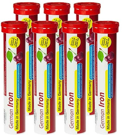 German Iron Drink Effervescent Tablets 140 Servings - Cherry Flavour – 14 mg Iron, Sugar Free, Vegan – T&D Pharma – Made in Germany
