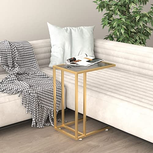 Homgoday Table basse pour ordinateur noire 50 x 35 x 65 cm en verre trempé, table de salon, table de bureau, chambre à coucher jardin
