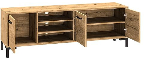 Lomadox TV Lowboard mit 3 offenen Fächern und Kabeldurchlass, Artisan Eiche Nb., B/H/T ca. 155/52/40 cm