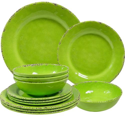 ZAROCRUS 12-teiliges Melamin-Geschirr-Set, Service für 4, unzerbrechlich, BPA-frei, mit Tellern und Schüsseln, Sets für den täglichen Gebrauch und Terrasse, Wohnmobile und Camping, spülmaschinenfest,