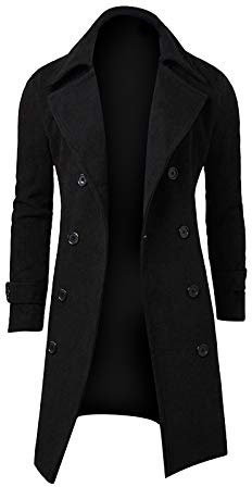 Iuyhau Men's Casual Trench Pea Coat Notch Lapel Double Breasted Mid Long Fall Windproof Coat Jacket Fall Winter Wool Blend Business Office Overcoat Slim Fit Down Topcoat