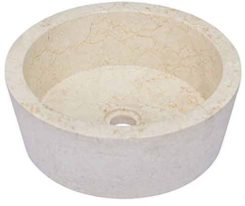 Tidyard Lavandino,Lavello,Lavabo da Appoggio,Lavandino Bagno,Lavabo da Bagno,Lavabo in Marmo,Lavandino da Esterno Crema Ø40x15 cm