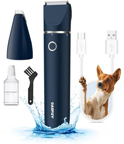 Casfuy Cordless Dog Paw Trimmer - Low Noise Dog Clippers with Double Blades USB Rechargeable Grooming Clipper for Dogs Cats and Small Pets for Trimming Hair Around Paws, Eyes, Ears, Face, Rump