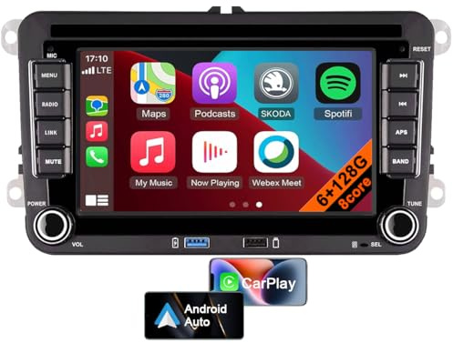 Radio de Coche Android 13 para VW Golf Polo Passat Tiguan Beetle con CarPlay, Android Car, Estéreo de 7 Pulgadas con 2 USB, Navegación GPS, Video 1080P, Soporta Cámara de Reversa (8core 6GB+128GB)