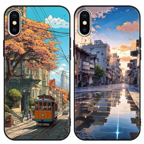 PBNDJVG 2 Stück Handyhülle für Apple iPhone X/XS Hülle 5.8 Zoll, Anime Japanische Art Manga Anime künstlerische Ästhetik mit Motiv Designs Case Schutzhülle Stoßfest TPU Weich Ultra Dünn Cover -04