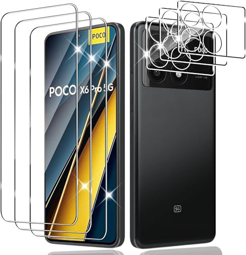 Weimierd Protector de Pantalla para Xiaomi POCO X6 Pro 5G, 3 Piezas Vidrio Templado y 3 Piezas Protector de Lente Cámara, 9H Dureza Cristal Templado Protección & Protector de Cámara