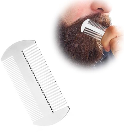 Metallkamm und Bartkamm EDC-Kamm im Kreditkartenformat Perfekt für Brieftasche und Tasche - Antistatischer Bartkamm mit Doppelseitiger Kamm (Edelstahlkamm，silbrig)