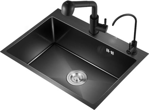 Fregadero De Cocina con Grifo Fregadero De Lavavajillas Nano De Acero Inoxidable 304 Negro Fregadero De Cocina Grande Lavavajillas Lavabo (Tamaño : 72x45cm)