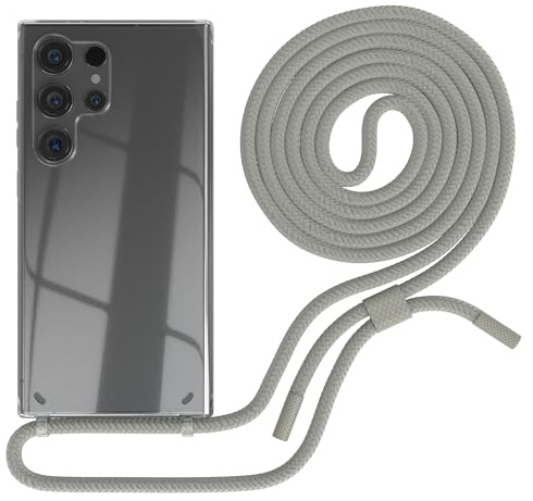 EAZY CASE - Handykette kompatibel mit Galaxy S24 Ultra - dünne Handyhülle für Galaxy S24 Ultra Hülle mit Band als Fallschutz Kette zum Umhängen transparente Hülle Silikon in Taupe