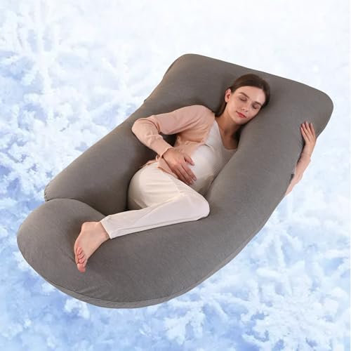 Schwangerschaftskissen, Ganzkörper-Schwangerschaftskissen, 144,8 cm, mit abnehmbarem, waschbarem Bezug, Schlafunterstützung für Beine, Rücken, Nacken, Schulter, Hüften, Bauch für Schwangere (kühlender