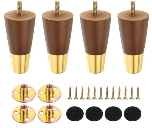 sourcing map 4 Inch Wood Furniture Legs, Set of 4 Round Sofa Replacement Wooden Furniture Feet Dresser Legs with Mounting Screws, for Cabinets Couch Dresser Chair Desk Ottoman Table, Brown