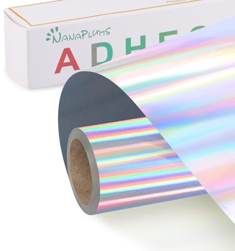 NANAPLUMS Selbstklebendes Vinylfolie Plotter - Holographisches Funkelndes Plotterfolie Vinyl Permanent Rolle, Selbstklebende Folie (Blitzbeschichtung Lasersilber, 30.5x400cm)