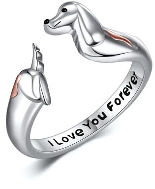 DAYLINLOVE Dackel Geschenke 925er Sterling Silber Dackelring Verstellbarer Offener Ring Welpe Tier Haustier Schmuck Geschenke für Damen Frauen Mädchen