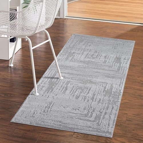 carpet city Teppich Kurzflor Flur - Grau - 80x300 cm Läufer - Meliert, Geo-Muster - 3D-Effekt - Moderne Teppiche Flachflor Schlafzimmer, Korridor, Diele