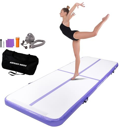 AirTrack Nordic Home 3m - Langlebig Air Track Matte mit Luftpumpe & Zubehör - Turnmatte Aufblasbar für Gymnastik & Yoga, Leicht transportierbar Air Tracking Gymnastikmatte Zuhause, Kinder & Erwachsene