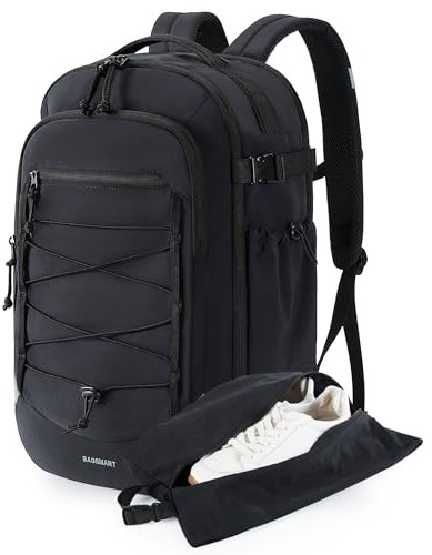 bagsmart Handgepäck-Reiserucksack 17,3-Zoll-Reiserucksack, Rucksack kann Persönliche Gegenstände mit Schuhbeutel 30L Wasserdichter Freizeitrucksack Verstauen,Schwarz