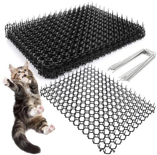 AHAQU 12PCS Cat Scat Mat with Spikes, 40x30cm Plastic Anti Cat Spikes, Prickle Strip Dig Stopper, Dog Fox Cat Deterrent Mat with Spikes, Cat Repellent Mat for Garden, Fence