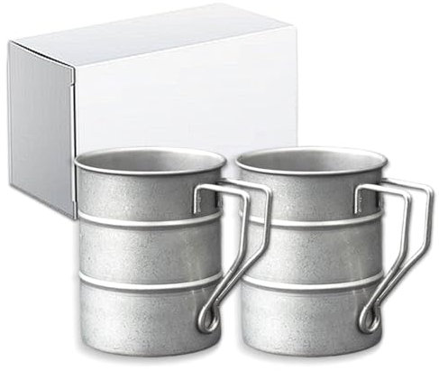 TANZOIJI Vintage Coffee Mugs Stainless Steel Mug with Handle Camping Coffee Mugs Outdoor Hiking Cup Lightweight Camping Gear for Men Backpacking Mug, Set of 2-Silver (16.9oz/500ml)