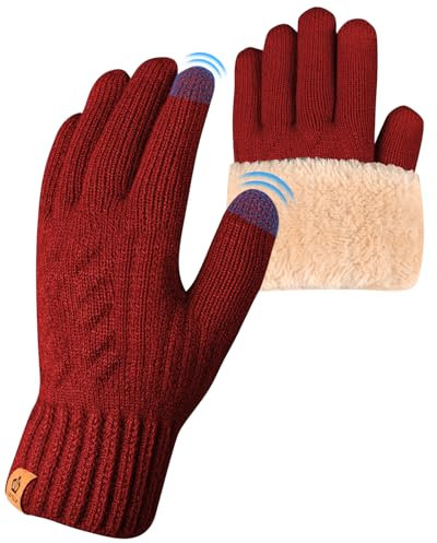 ARFNKIM Damen Winterhandschuhe mit Fleecefutter, Touchscreen Warme Gedehnt Dicke Strickhandschuhe Wollhandschuhe Thermohandschuhe Outdoor Winter Geschenke für Herren und Damen