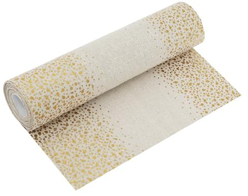 MODERNO Tischläufer in Leinen-Optik Natur 5m – Festliche Tischdeko mit Goldenen Tupfen, 28 cm Breit – Ideal für Weihnachten & Feste