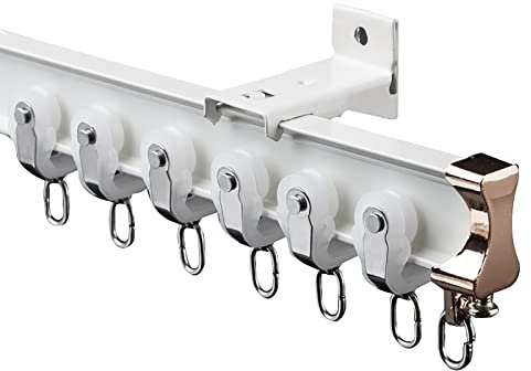 ZXFDMSWJ Sistema di binari per Tende Pieghevoli curvi Bianchi per Montaggio a soffitto/a Parete, Bastone per Tende divisorio Multifunzionale per Finestra/Ufficio/Doccia/Camper/rimorchi/Camper Privacy