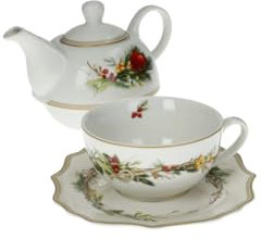 Brandani 89965 Teiera con Tazza e Piattino Carol in New Bone China - Eleganza Festiva