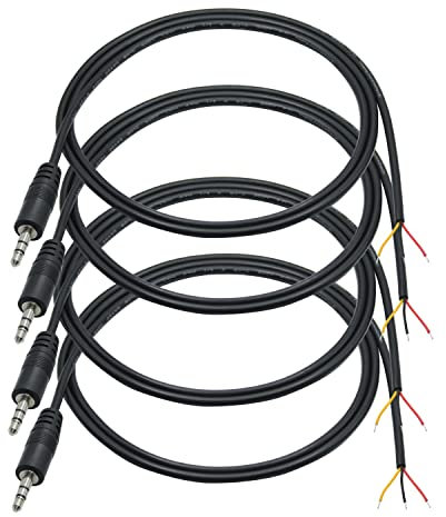 Riertostng 4-Pack 3.5mm Male Jack to Bare Wire Open End 3FT, TRS 3 Pole 1/8'' Male Plug to Bare Audio Replacement Cable,for Plug Jack Connector Audio Cable