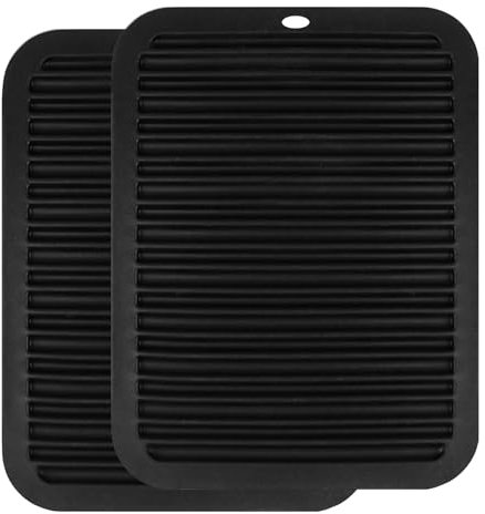 AUMAYCO Silicone Trivets for Kitchen Worktops, 2 Pack 30 x 23cm Multipurpose Heat Resistant Mat, Heat Proof Mat for Hot Pans & Pots, Non-Slip Kitchen Worktop Protector, Black