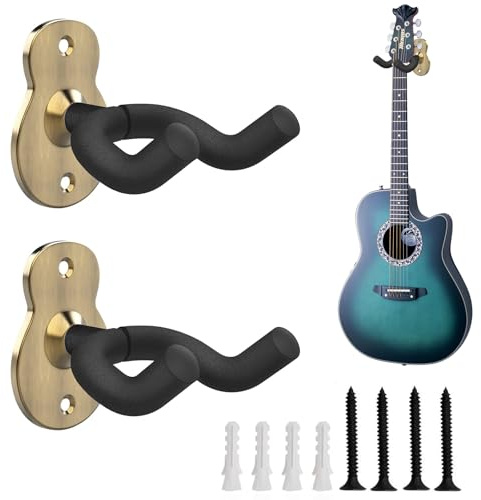 MetalNuts Gitarrenhalter für die Wand - Gitarren-Wandhalterung, 2er Pack Metall-Gitarrenhalter mit Schwammschutz, passend für alle Gitarrenarten, E-Gitarren, Ukulelen, Banjo, Bass - Bronzefarben