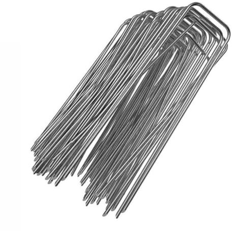 Happyyami 50 Stück U-förmige Nägel Rasen Kies Für Garten Gartenpfähle Grasschneidemaschine Landschaft Heftklammern Netz Laube Einsatz Pflanzenstützpfähle Rand Anti-Gras-nägel Silver Stahl
